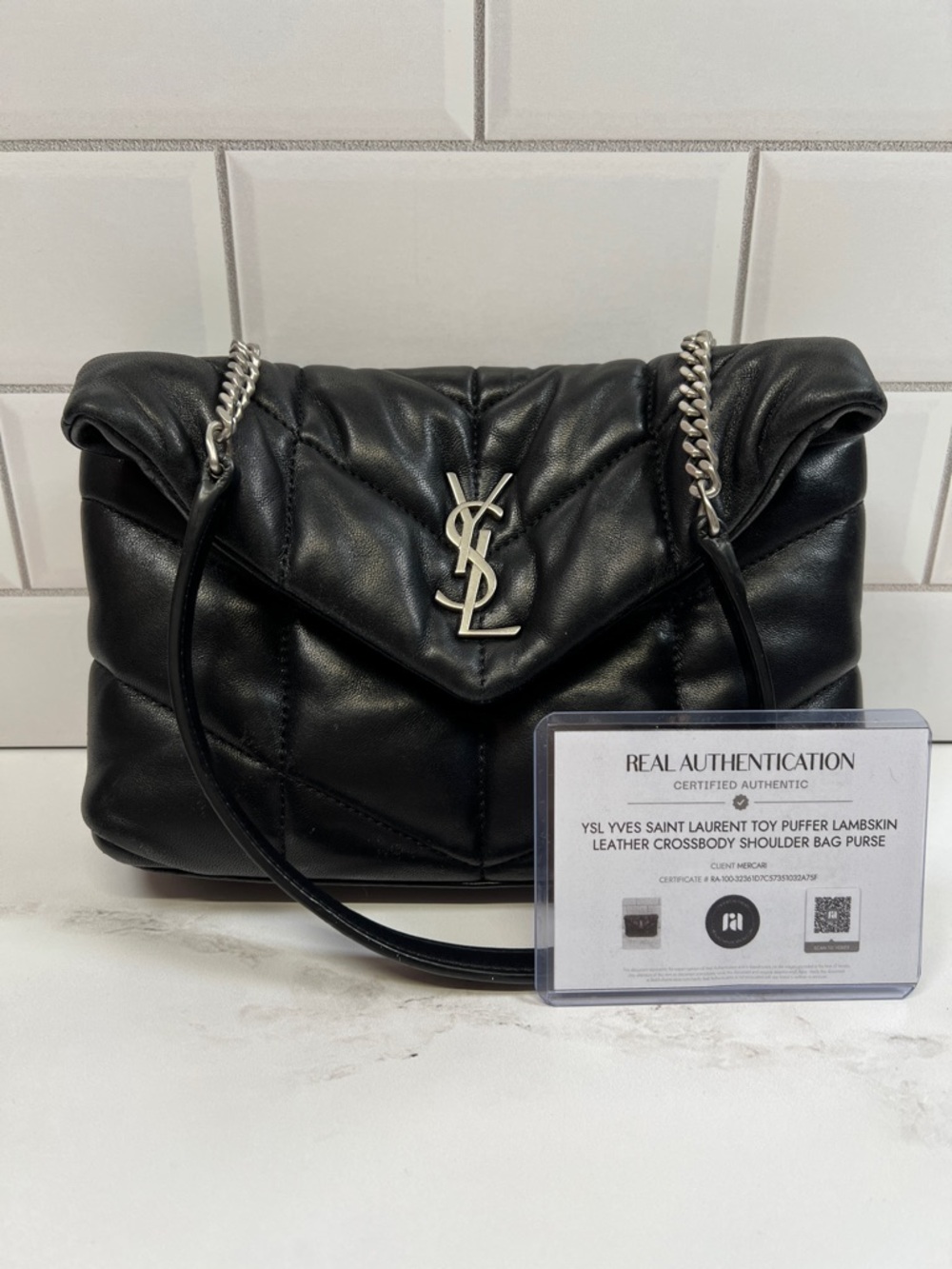 YSL Yves Saint Laurent Toy Puffer Lambskin Leather Crossbody Shoulder Bag Purse